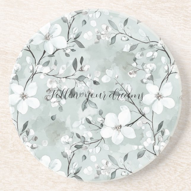 Posavasos Flores blancas grises de moda (Frente)