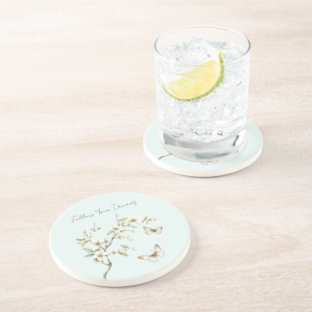 Posavasos Flores Blancas Menta Mariposas   (Lado)
