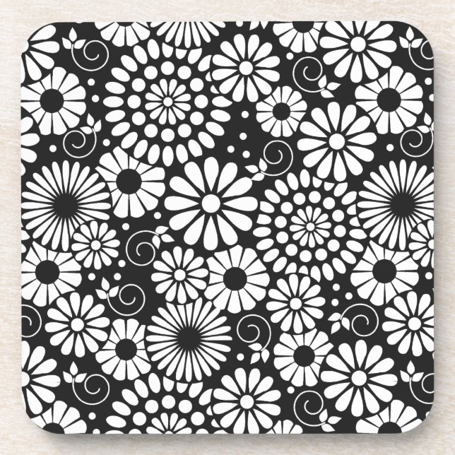 Posavasos Flores blancas retro Cork Coaster (Frente)