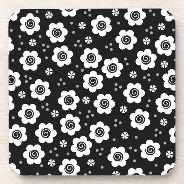 Posavasos Flores blancas y negras, Cork Coaster (Frente)