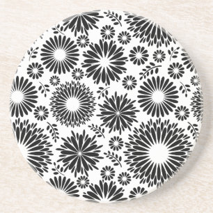 Posavasos Flores Boho Patrón floral vectorial negro y blanco