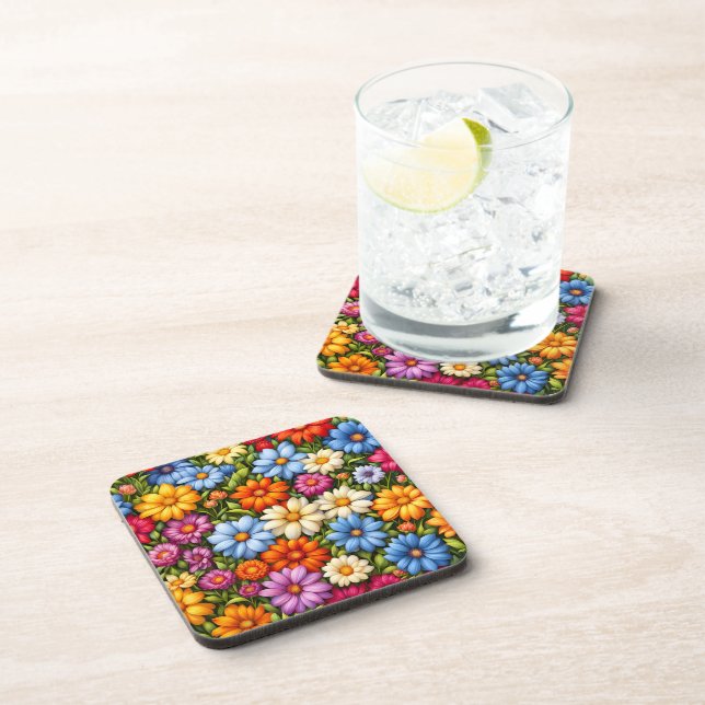 Posavasos Flores bonitas, brillantemente coloreadas, (Lado Derecho)