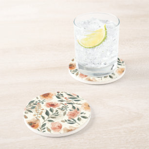Posavasos Flores Botánicas de Acuarela Naranja Pintura