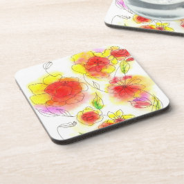 Posavasos Flores coloreadas abstractas de color rojo y amari