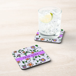 Posavasos Flores Coloridas, Fondo Azul, Morado