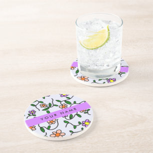 Posavasos Flores Coloridas, Fondo Azul, Morado