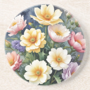 Posavasos Flores Coloridas Pintura Elegante Acuarela