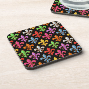 Posavasos Flores Coloridas y Negras Fleur-de-lis en Negativo