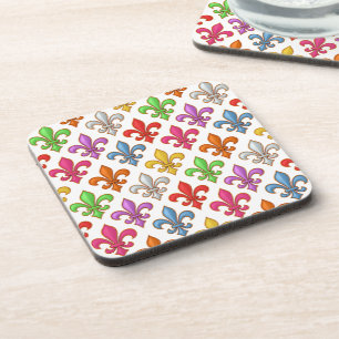 Posavasos Flores Coloridas y Negritas Fleur-de-lis Blancas
