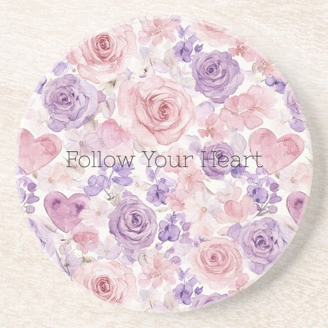 Posavasos Flores Corazones Morados Rosados (Frente)
