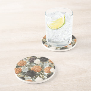 Posavasos Flores Crema Negras Naranja Tostado