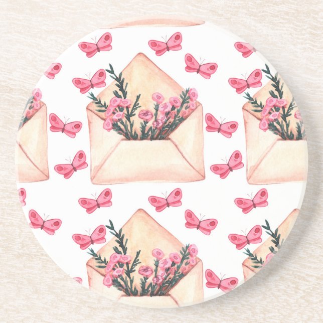 Posavasos Flores de acuarela en sobres: patrón continuo (Frente)