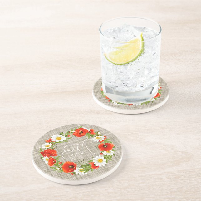 Posavasos Flores de adormidera amarilla blanca y roja (Lado)