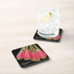 Posavasos Flores de agapetes rojos sobre floral negra<br><div class="desc">Proteja su mesa de manchas y manchas con este conjunto de 6 tiras de bebidas lustrosas que presentan una imagen fotográfica de las flores tubulares rojas de una especie de arbusto de Agapetes colocadas sobre un fondo negro y contrastante. ¡Un diseño impresionante y florido!</div>
