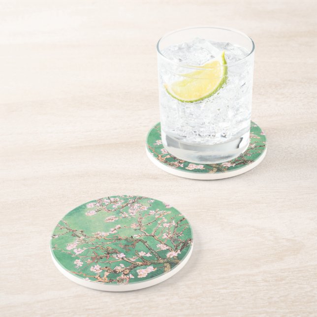 Posavasos Flores de almendra de Van Gogh verde (Lado)