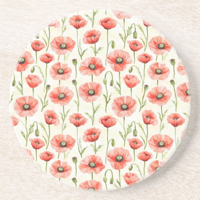 Posavasos Flores de amapola rojas (Frente)