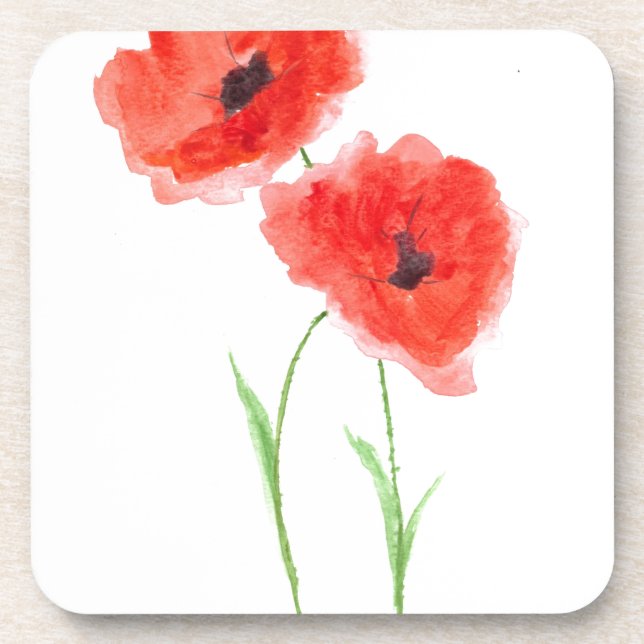 Posavasos Flores de amapola rojas (Frente)