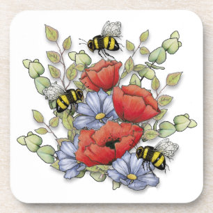 Posavasos Flores de amapola y dibujo digital de Botánica