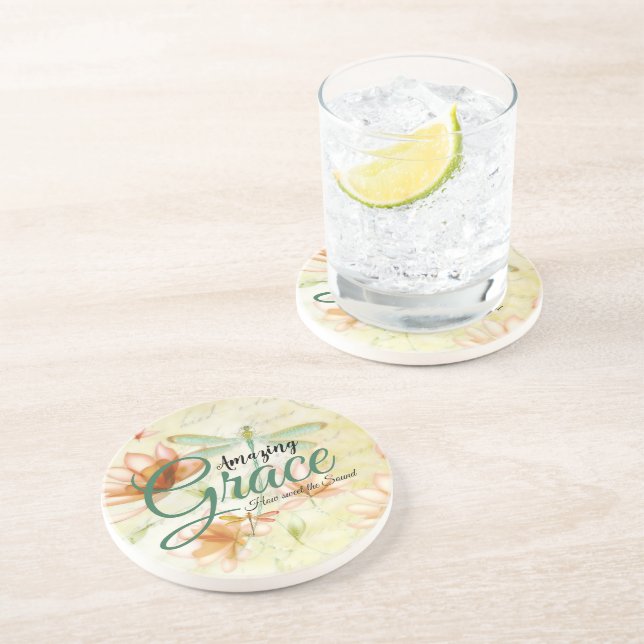 Posavasos Flores de Amazing Grace y libélula (Lado)