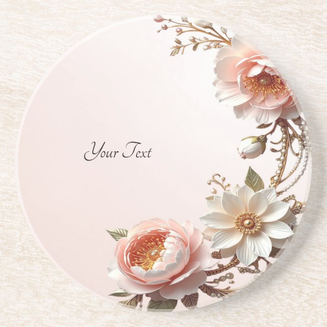 Posavasos Flores de Arenisca Decorativas Rosadas y Blancas (Frente)