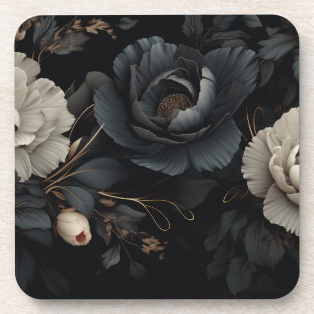 Posavasos Flores de blanco y negro (Frente)
