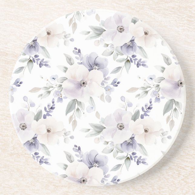 Posavasos Flores de bonito de marfil morado de lavanda (Frente)