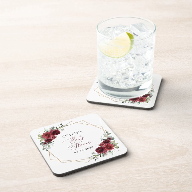 Posavasos Flores de Borgoña, flores rojas, Baby Shower (Lado Derecho)