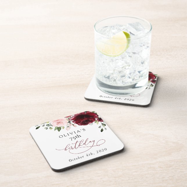 Posavasos Flores de Borgoña, flores rosas, boho, cumpleaños (Lado Derecho)