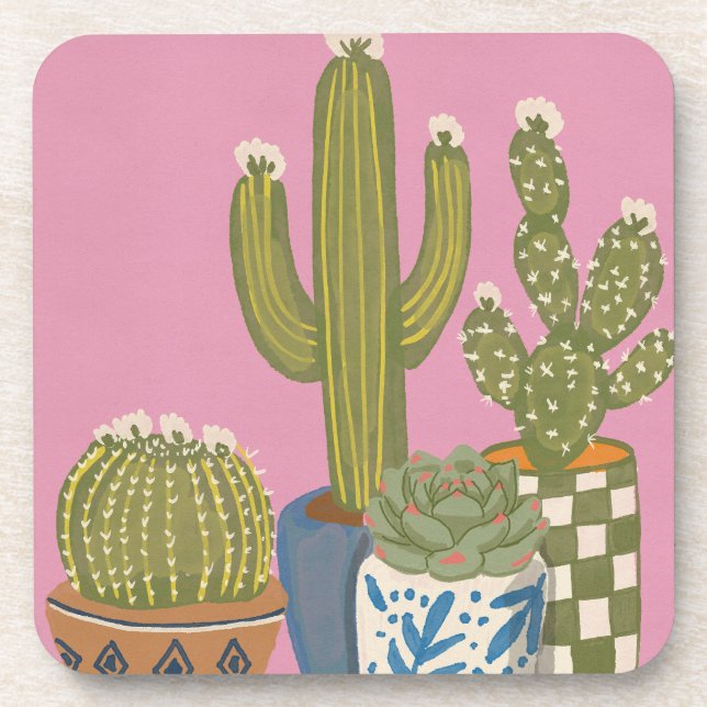 Posavasos Flores de Cactus Rosadas (Frente)