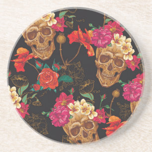 Posavasos Flores De Calavera: Fondo Oscuro Sin Marea.