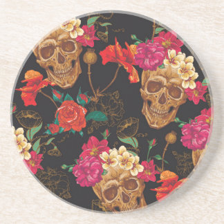 Posavasos Flores De Calavera: Fondo Oscuro Sin Marea.