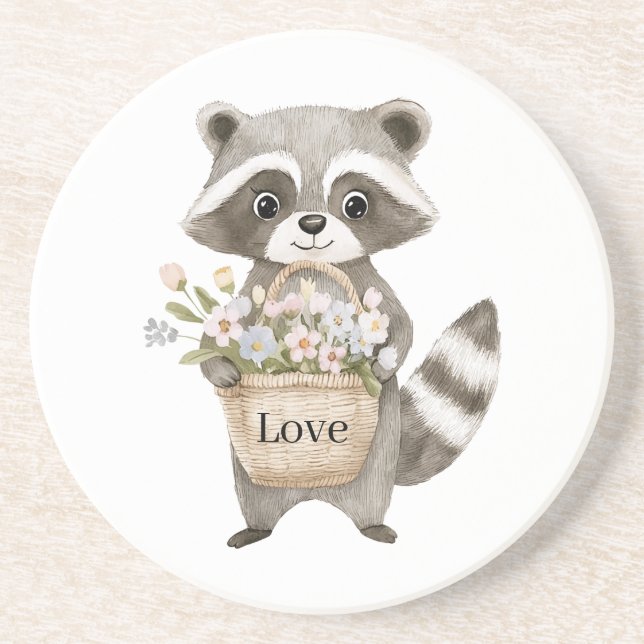 Posavasos Flores de Canasta de Mapache Lindo (Frente)