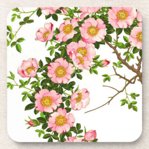 Posavasos Flores de cerezo japonesas vintage, rosa y oro