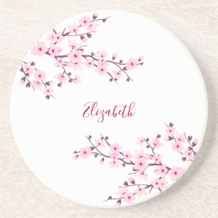 Posavasos Flores de cerezo rosadas y blancas con monograma