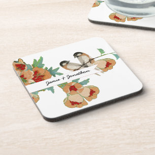 Posavasos Flores de cerezo vintage pájaros de amor melocotón