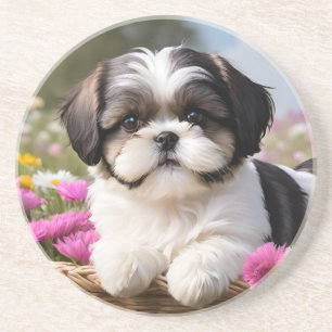 Posavasos Flores de cesta de cachorros Shih Tzu