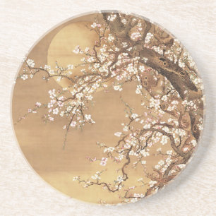 Posavasos Flores de ciruelas antiguas japonesas a la luz de