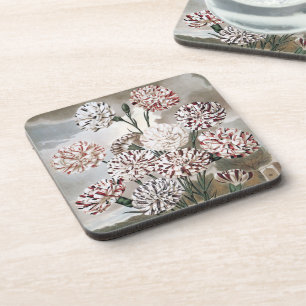 Posavasos Flores de clavel variegado vintage con cielo gris