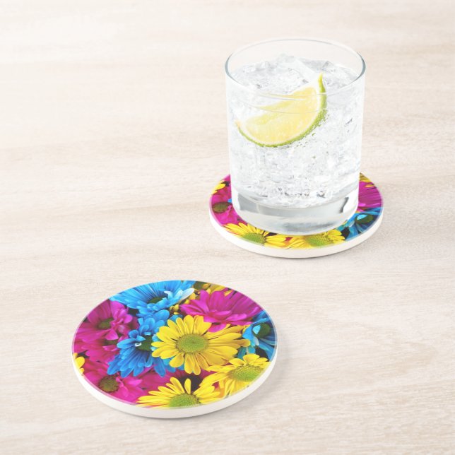 Posavasos Flores de colores, margaritas - rosa amarillo azul (Lado)