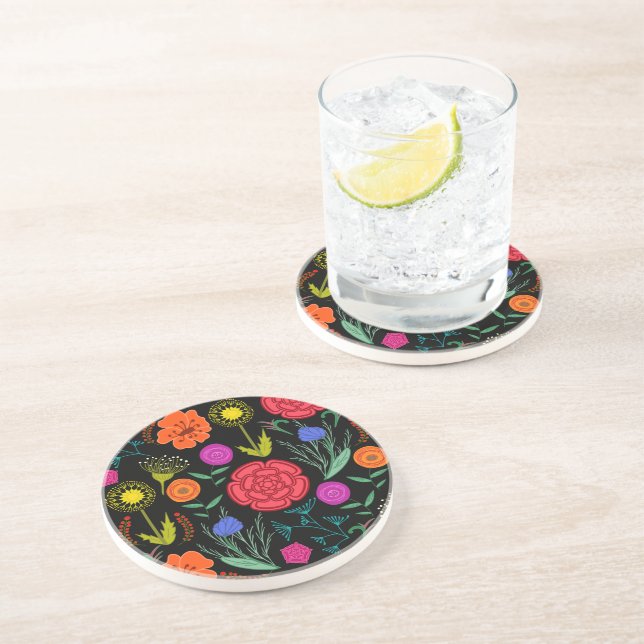 Posavasos Flores de colores vivos (Lado)