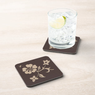 Posavasos Flores de crema hibiscus en Brown 2