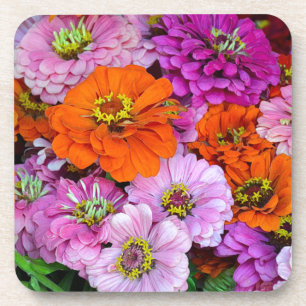 Posavasos Flores de dalia naranja y púrpura