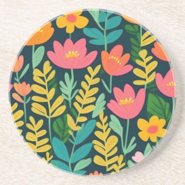 Posavasos Flores de diseño colorido (Frente)