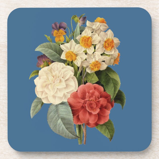 Posavasos Flores de época, camellias y narcisos, Redoute (Frente)
