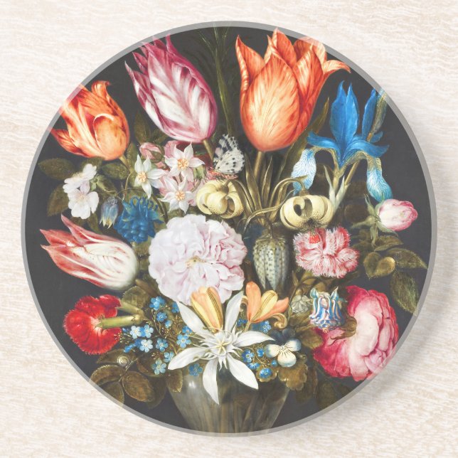 Posavasos Flores de época en un vaso de Ambrosius Bosschaer (Frente)