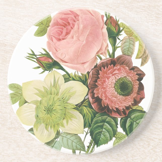 Posavasos Flores de época, Rosas anémonas clematis de Redout (Frente)