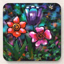 Posavasos Flores de flores extrañas púrpuras y azules extrav