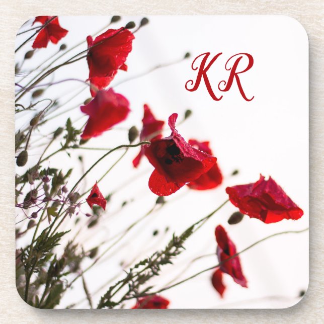 Posavasos Flores de flores rojas elegantes y delgadas monogr (Frente)