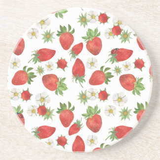Posavasos Flores de fresas: acuarela de arte sin foco