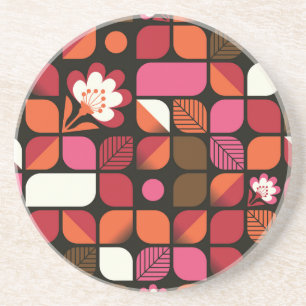 Posavasos Flores de hojas geométricas Patrón sin soldadura